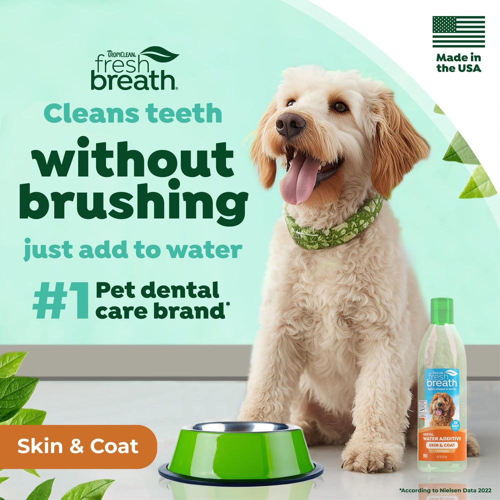 TropiClean Fresh Breath Water Additive dog mouthcare dosing illustration for convenient administration