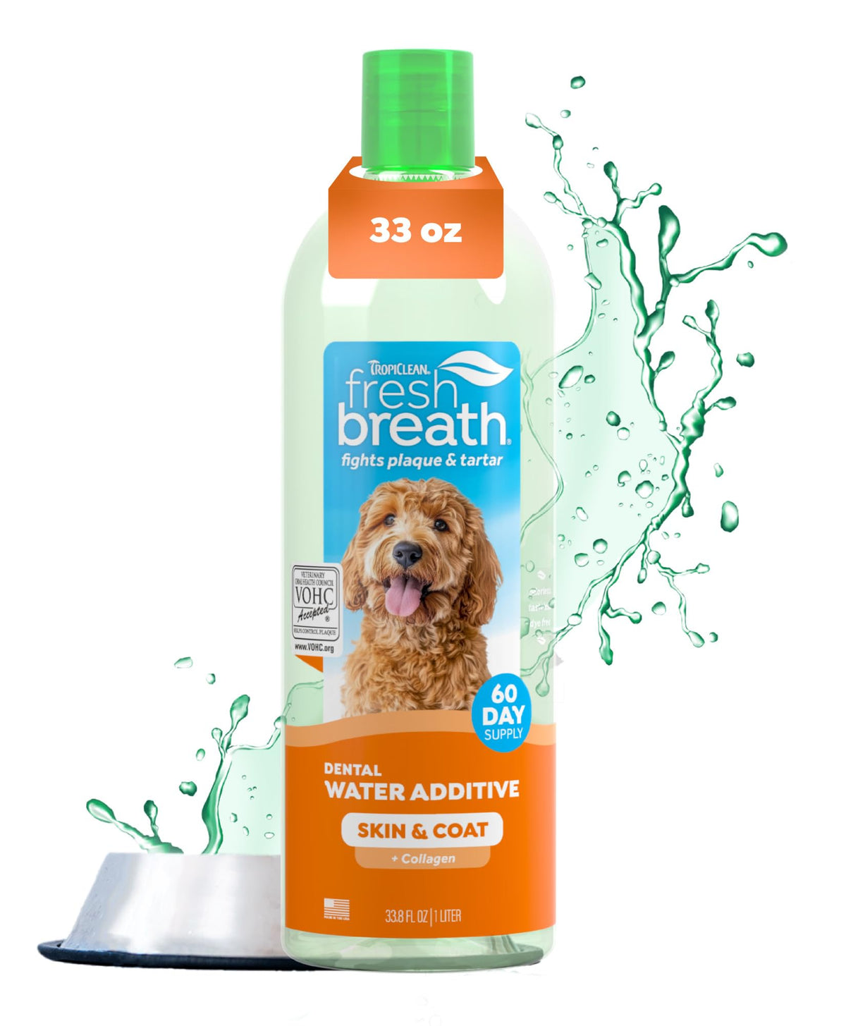 TropiClean Fresh Breath water additive bottle for dogs helps maintain fresh breath