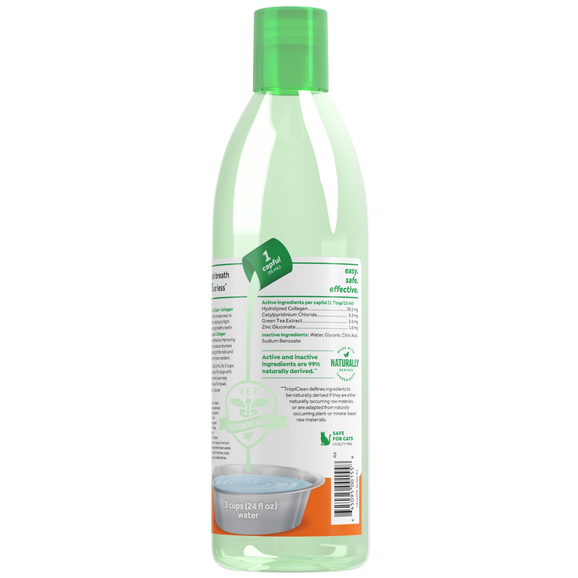 TropiClean Fresh Breath Water Additive healthy-teeth illustration suggests plaque control potential