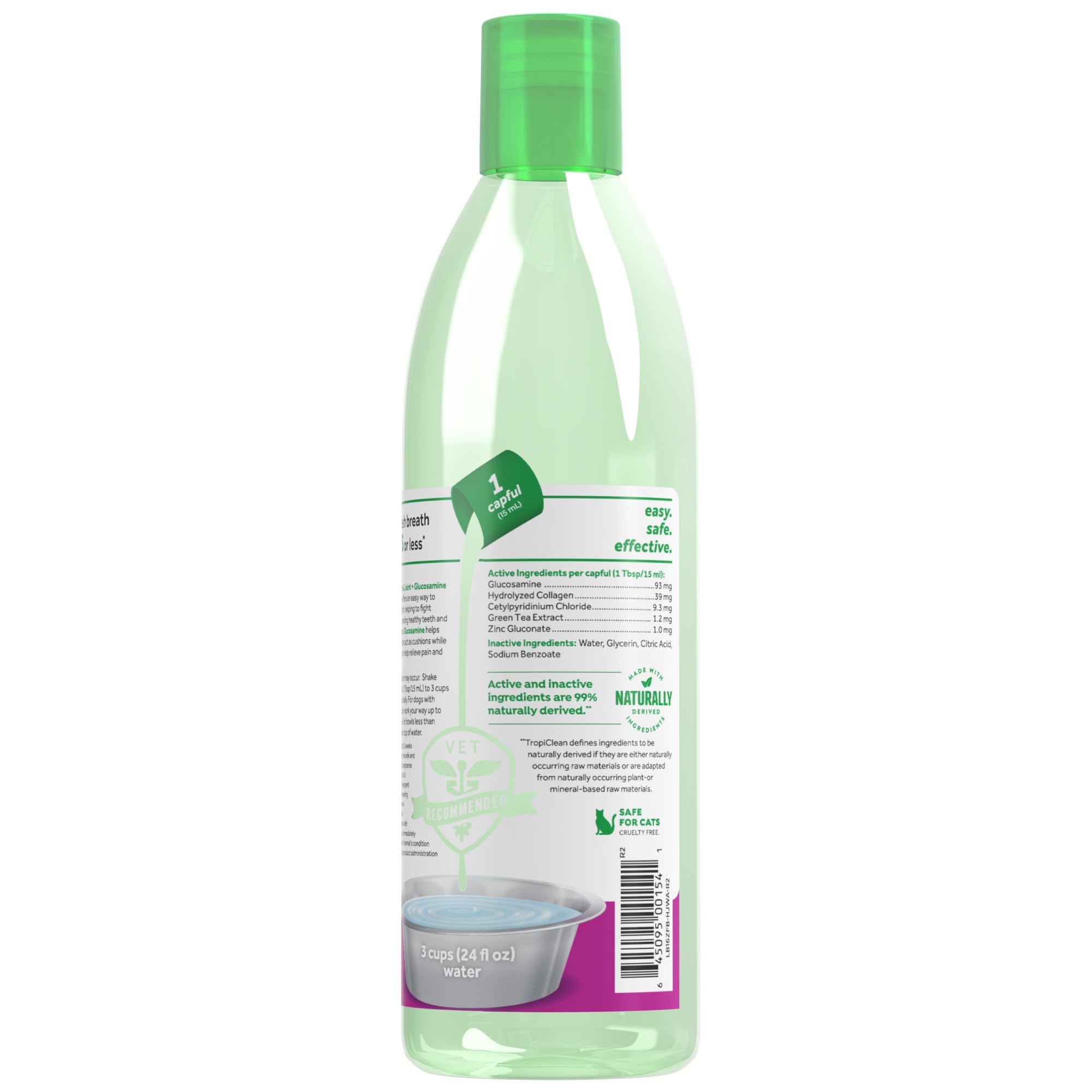 TropiClean Fresh Breath Water Additive sensitive-dog friendly dosage tip image.