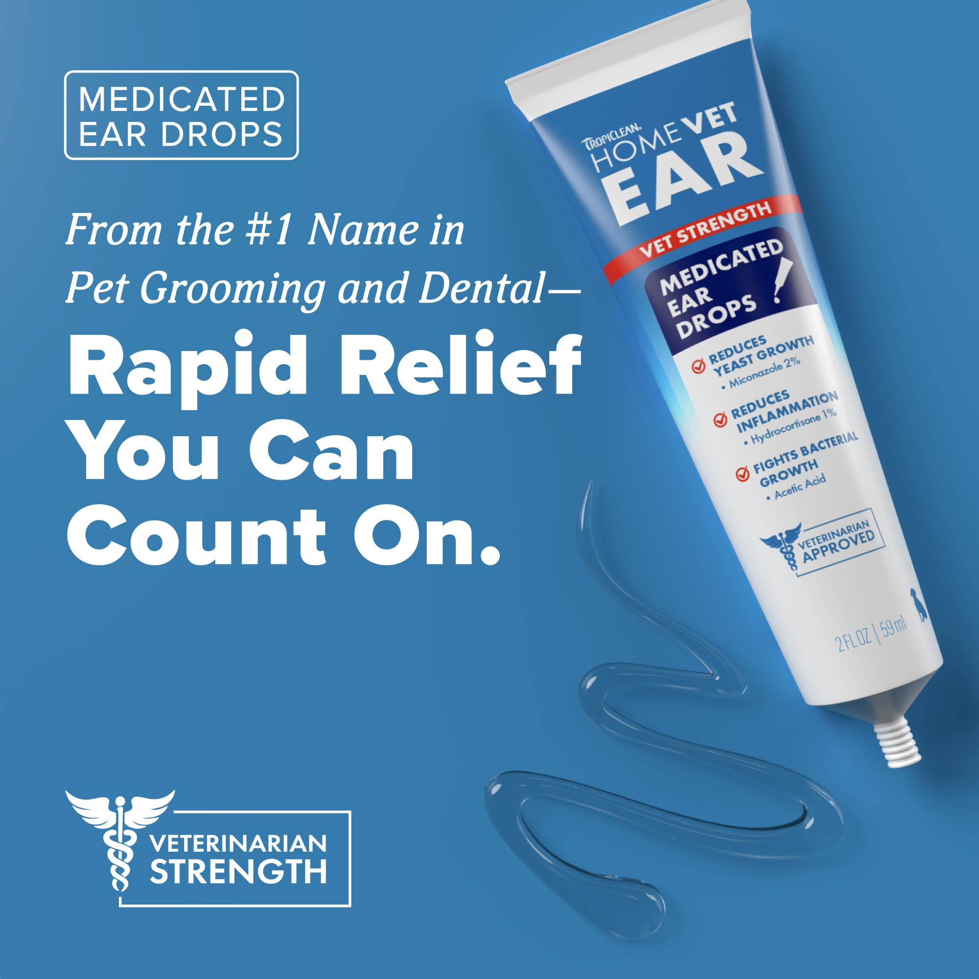 TropiClean HomeVet ear cleaning solution pour demonstrates easy application