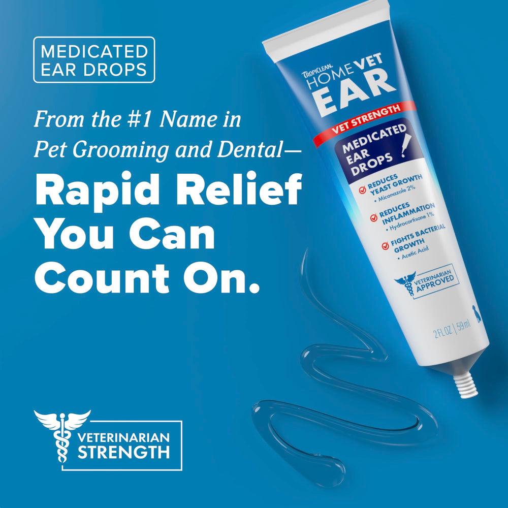 TropiClean HomeVet ear cleaning solution pour demonstrates easy application