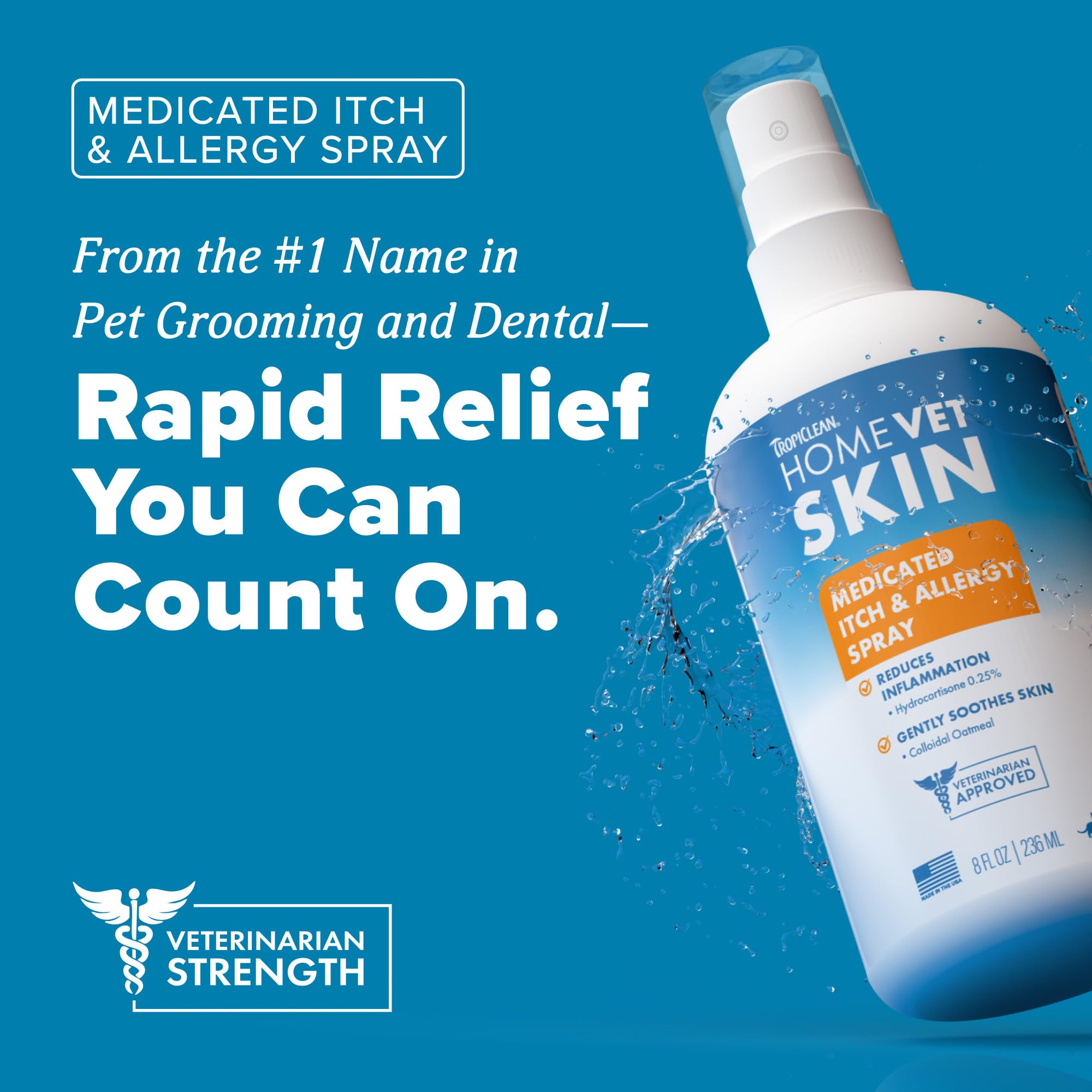 TropiClean HomeVet itch relief for dogs and cats helps soothe irritated skin.