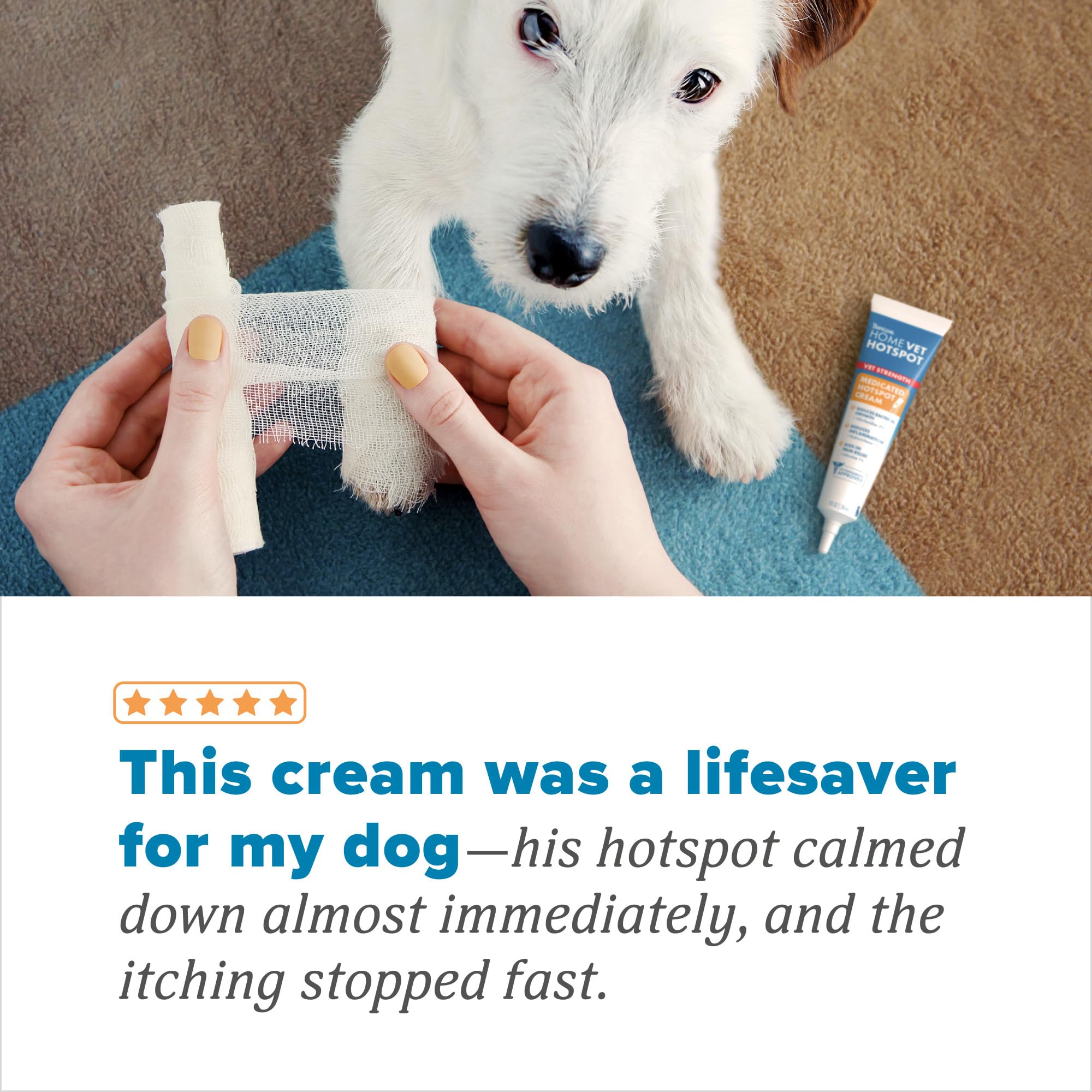 TropiClean HomeVet meditated cream packaging as USA-made product.
