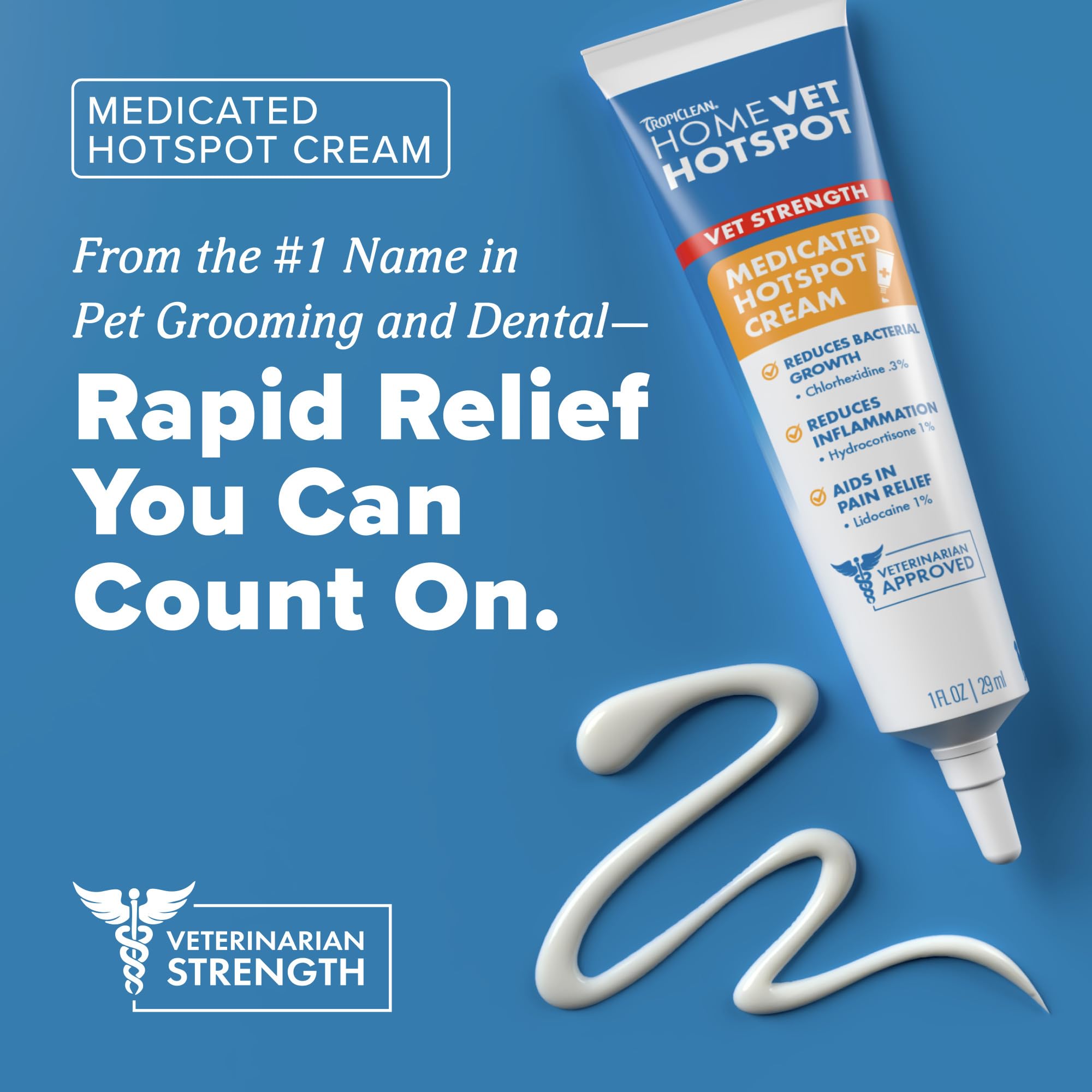 Applying TropiClean HomeVet cream to a dog's skin for fast relief.
