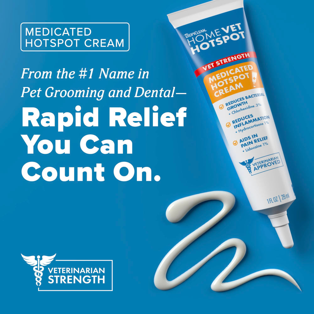 Applying TropiClean HomeVet cream to a dog's skin for fast relief.