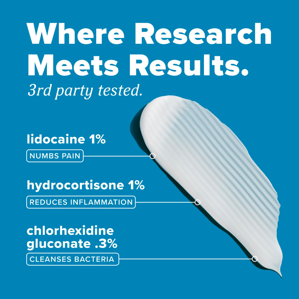 TropiClean HomeVet Medicated Cream bottle showing hydrocortisone and lidocaine components.