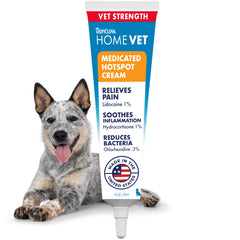 TropiClean HomeVet Medicated Cream tube ready for canine skin care and relief.