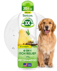 TropiClean Itch Relief Shampoo bottle shows lasting pineapple scent