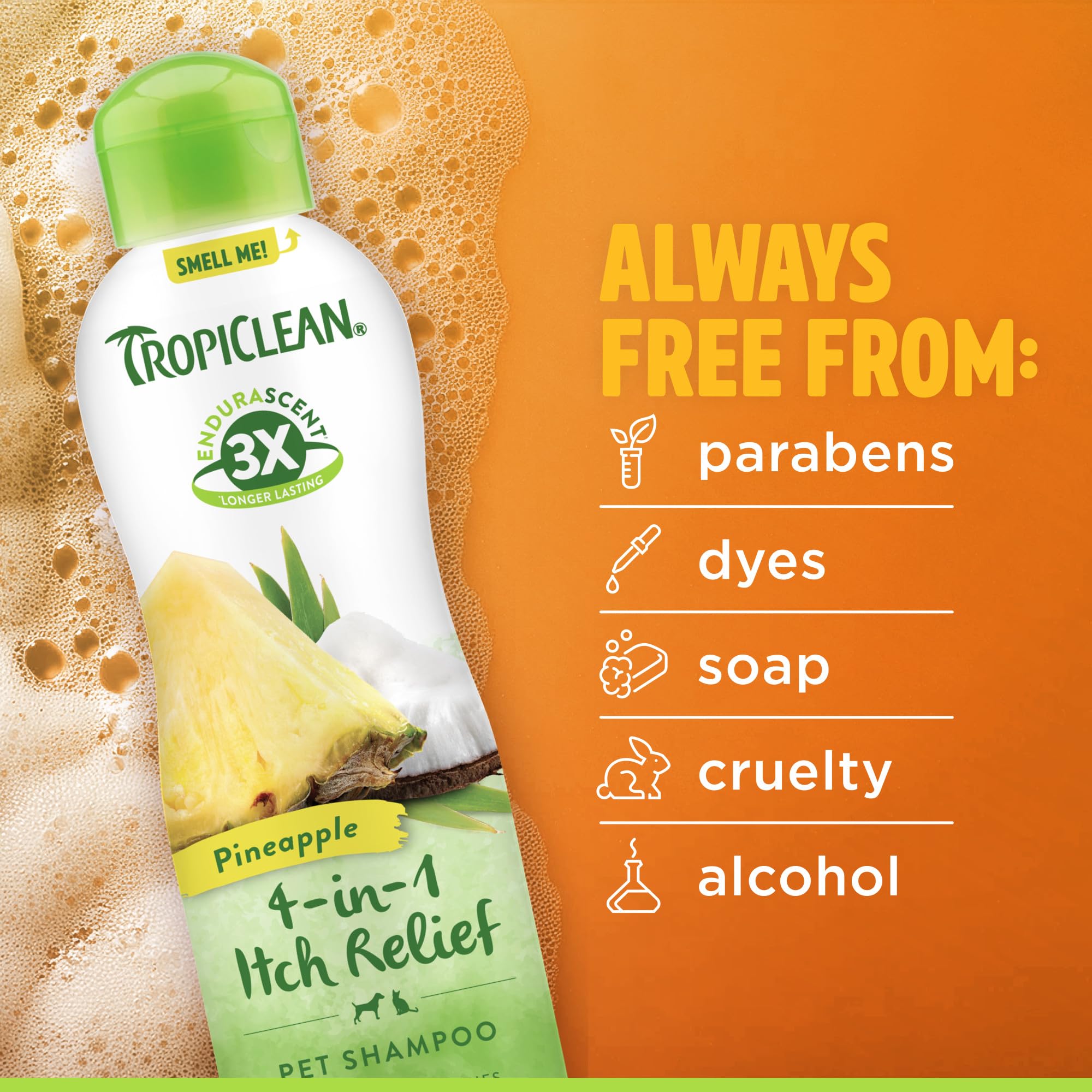 TropiClean Itch Relief Shampoo label highlights clean, balanced ingredients