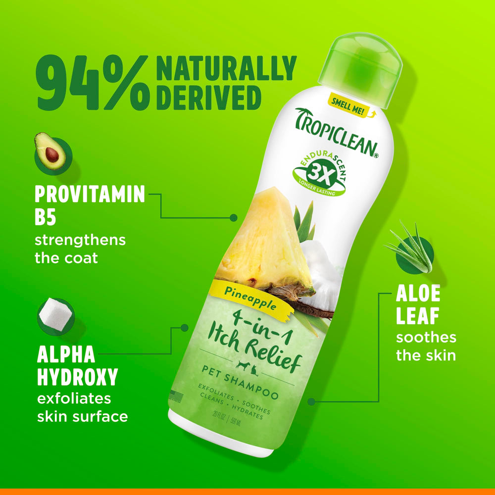 TropiClean Itch Relief Shampoo USA-made badge signals quality