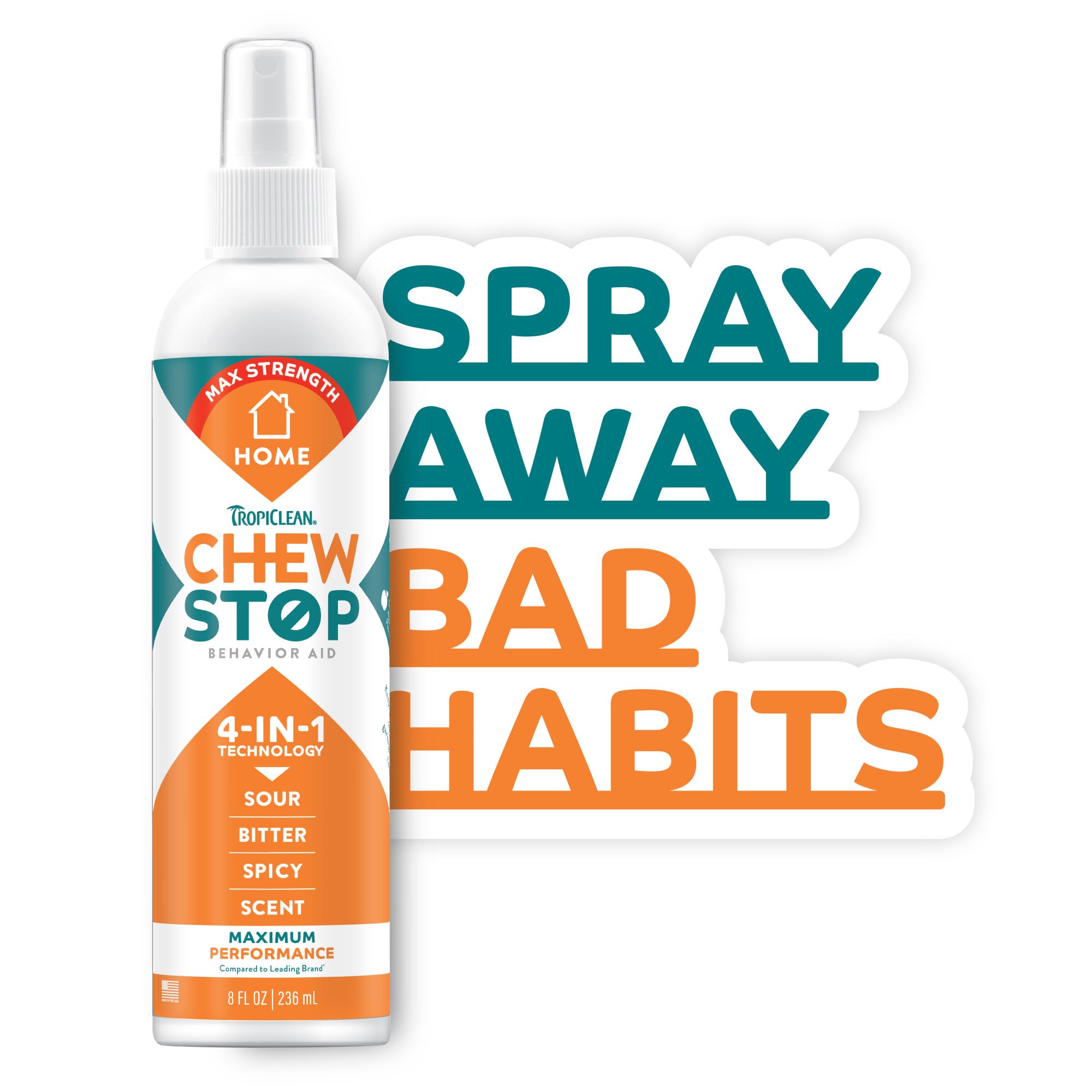 TropiClean No Chew Spray bottle close-up to deter chewing on furniture.
