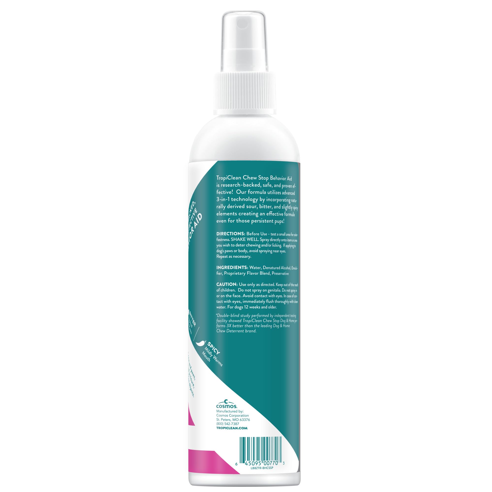 TropiClean No Chew Spray demonstrates quick-dry action for convenient reapplication.