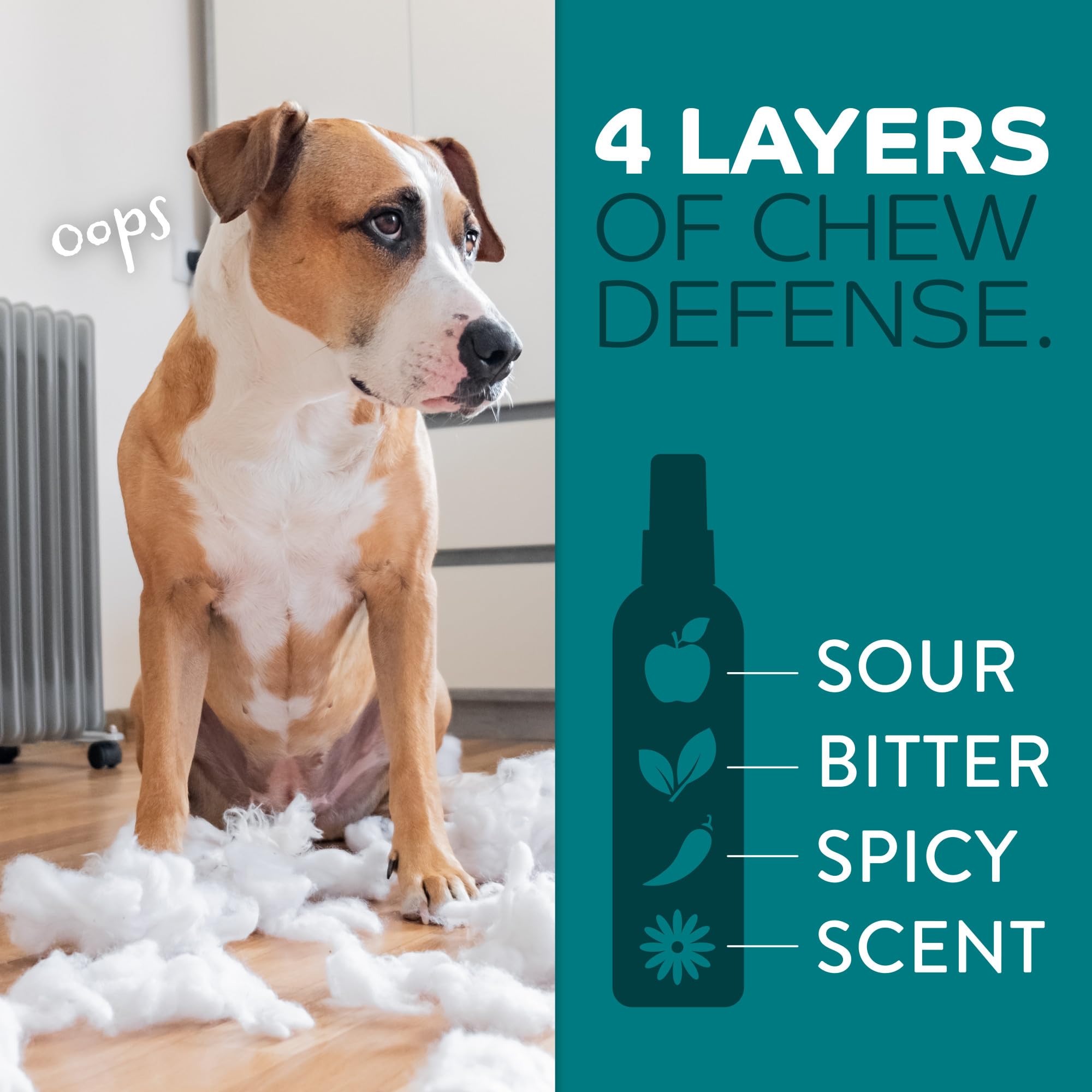 TropiClean No Chew Spray shown for indoor and outdoor use.