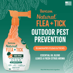 TropiClean outdoor pest prevention spray covers lawns to deter fleas, ticks, and mosquitos.