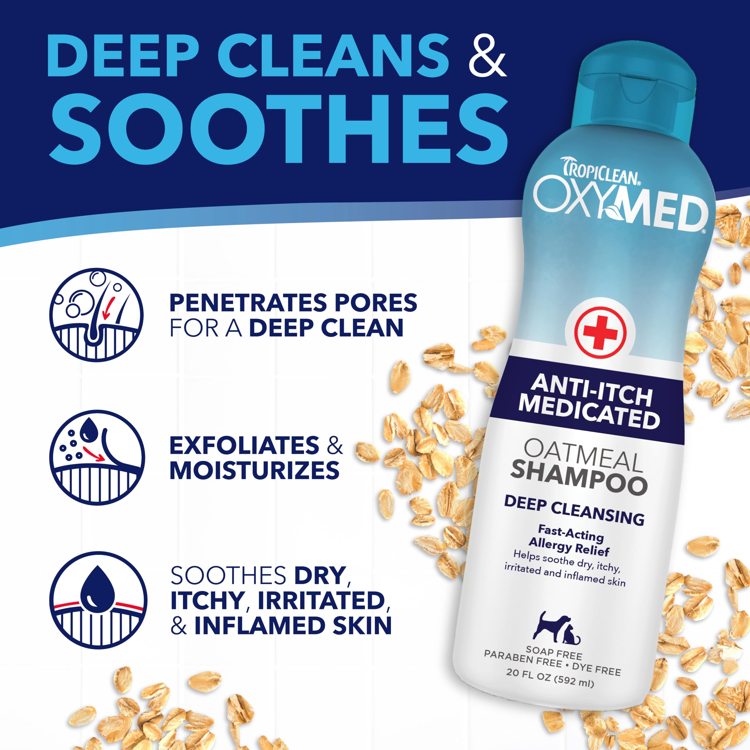 Ingredients closeup featuring oatmeal and aloe in Oxymed formula