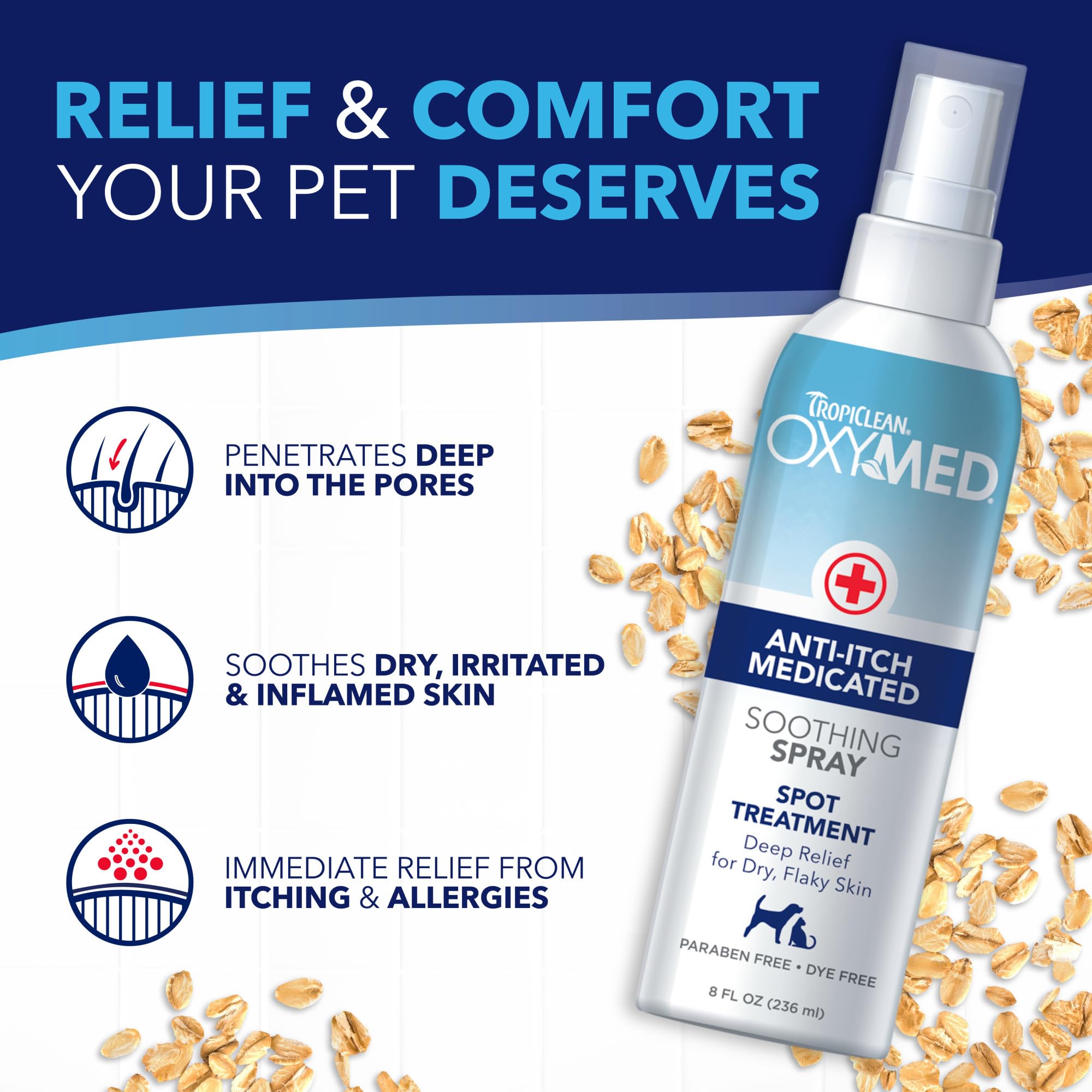 TropiClean OxyMed label front shows medicated care for pets.