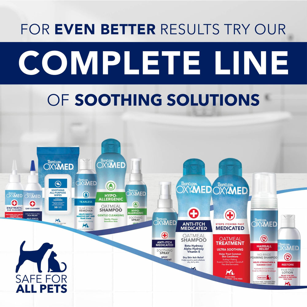 TropiClean OxyMed label safety confirms vet-recommended, dermatologist-friendly product.