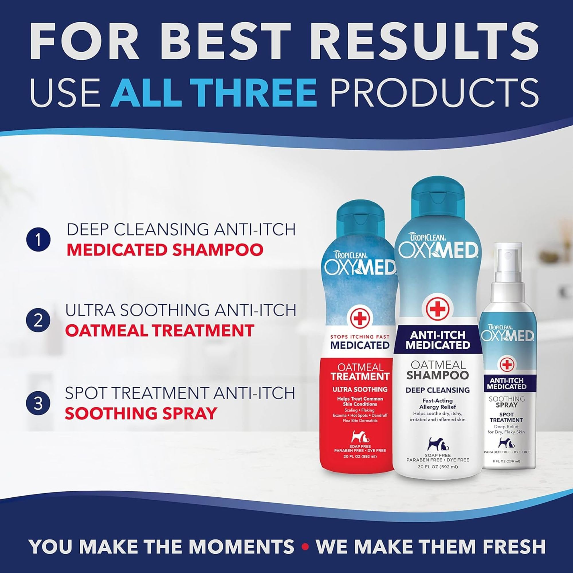 TropiClean OxyMed USA-made claim on packaging.