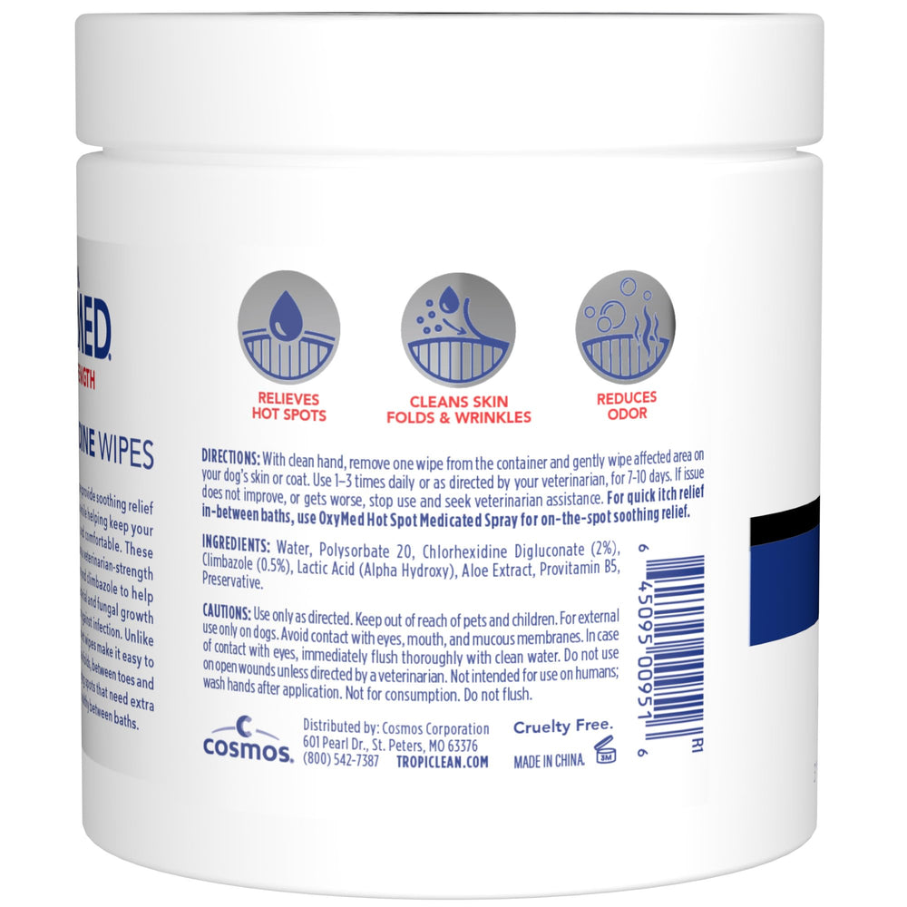TropiClean OxyMed wipes carried on-the-go for fast pet skin care.