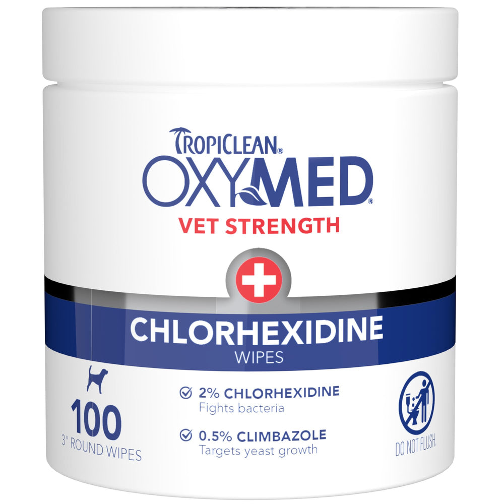 TropiClean OxyMed wipes packaging for easy, mess-free pet care.