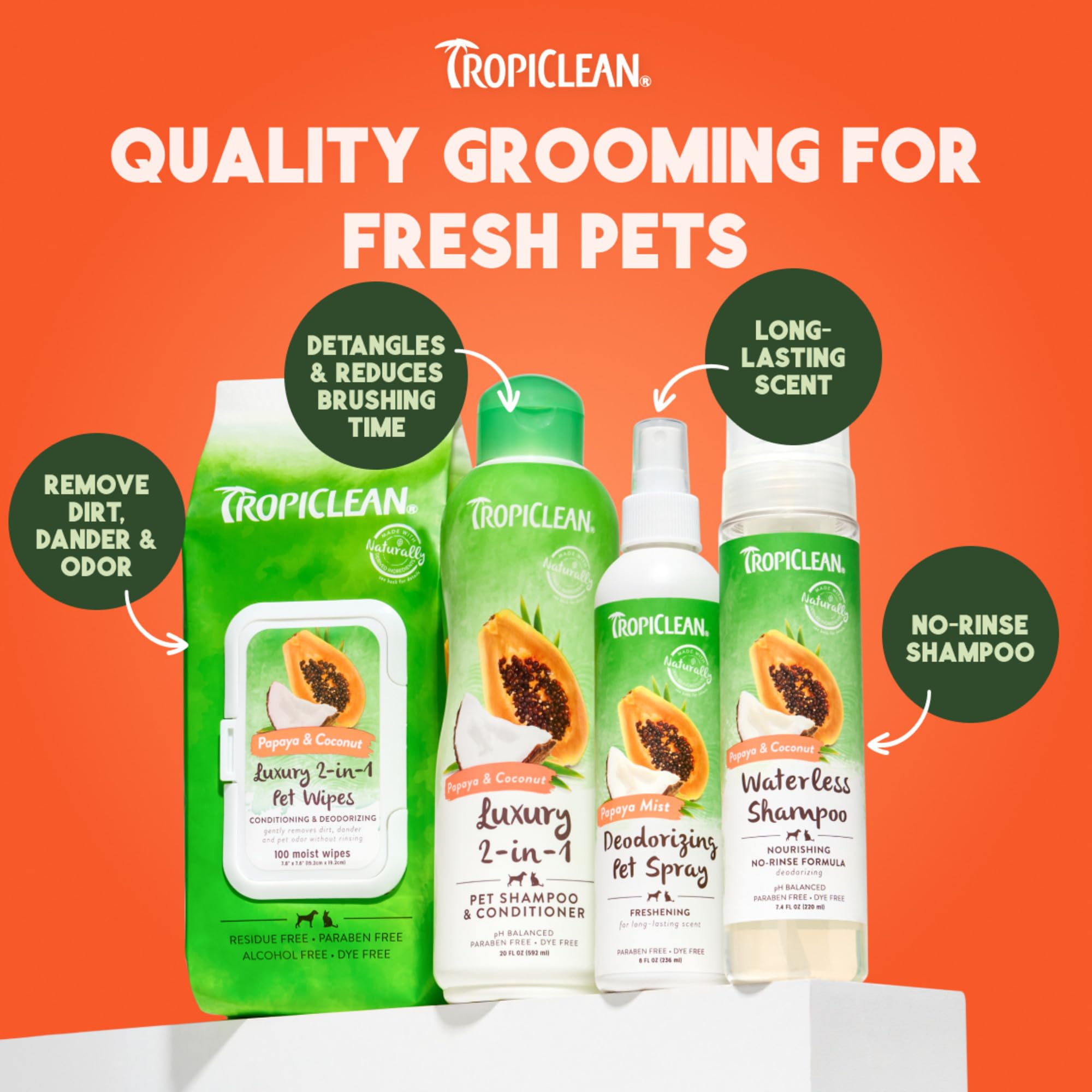 TropiClean Papaya & Coconut wipes tropical fragrance for routine cleansing.