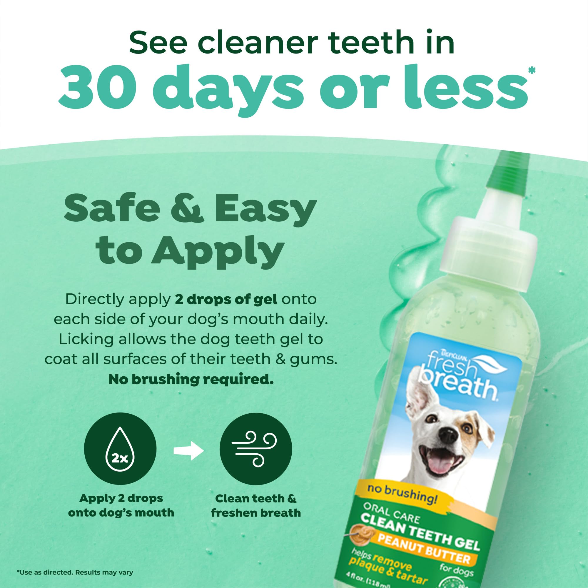 TropiClean peanut butter flavor dog gel for daily oral hygiene.