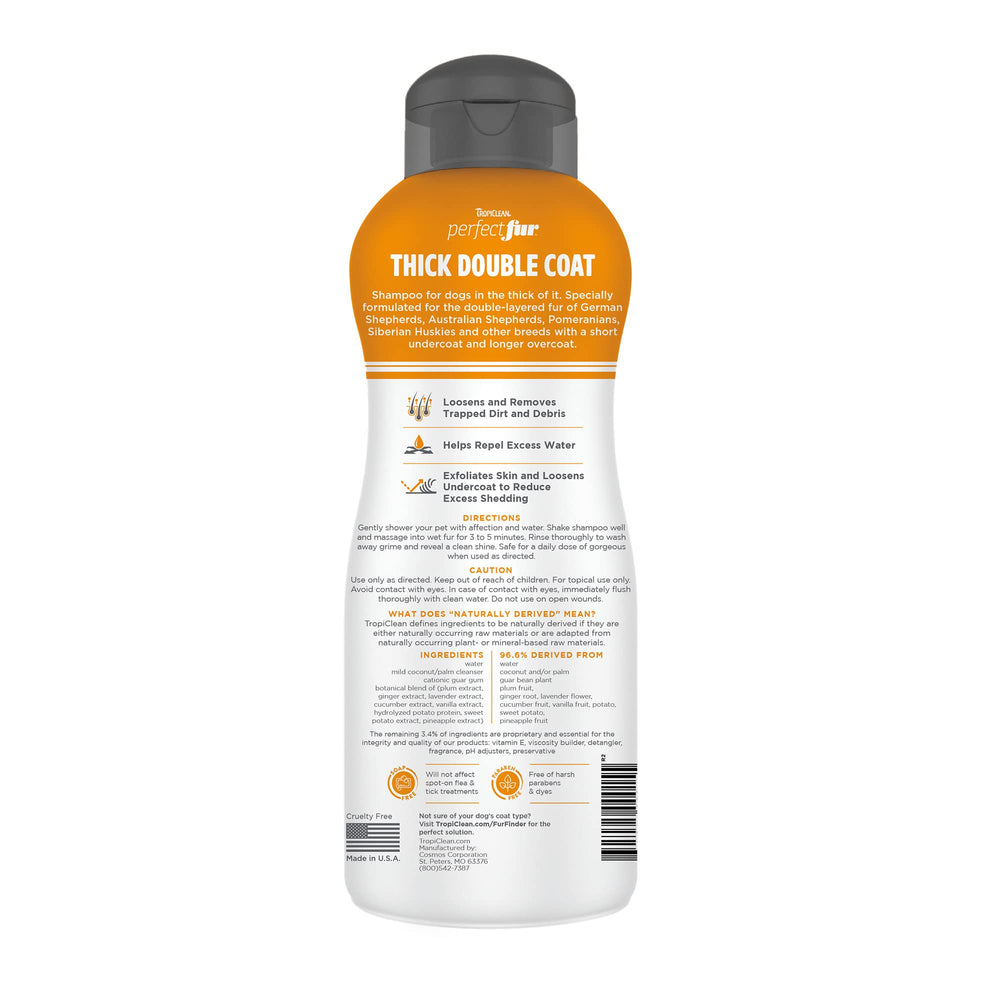 TropiClean Perfect Fur detangling shampoo close-up lather for deep coat care.