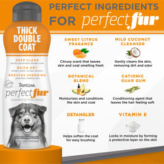 TropiClean Perfect Fur packaging shows USA-made formula with vitamin E.