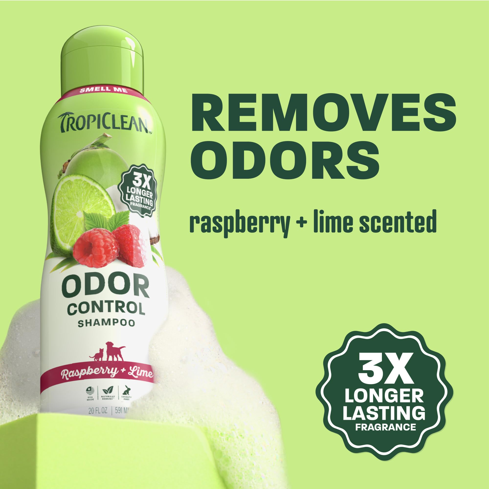 TropiClean Raspberry Lime scent provides long-lasting dog freshness
