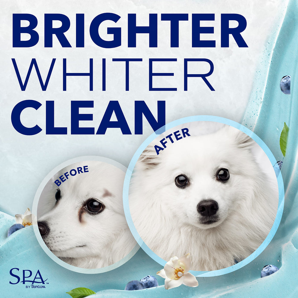 TropiClean SPA vanilla scent lather provides pampered bath experience.