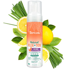 TropiClean waterless shampoo bottle showing convenient cat pest protection.