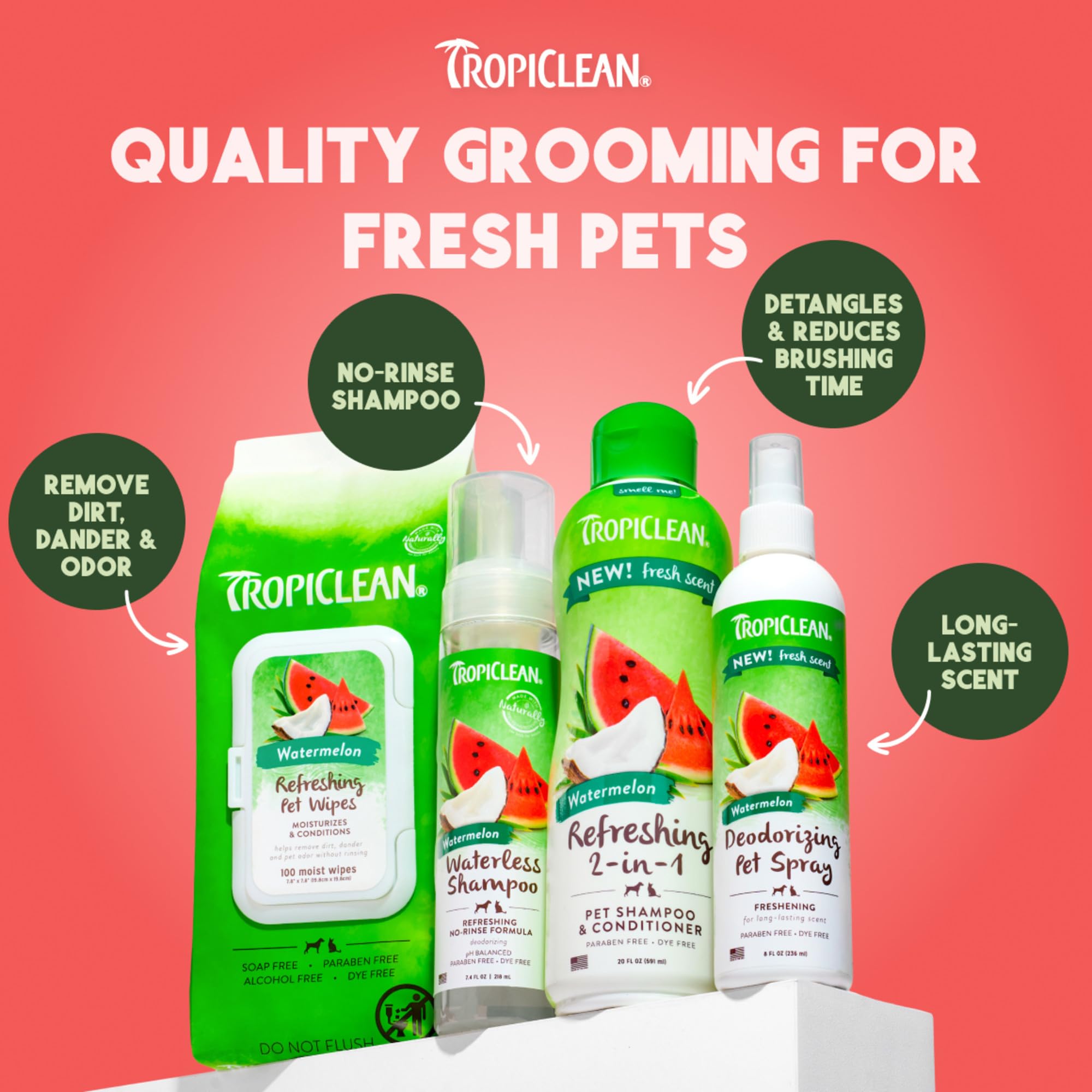 TropiClean Watermelon Wipes cruelty-free and alcohol-free for safe use.
