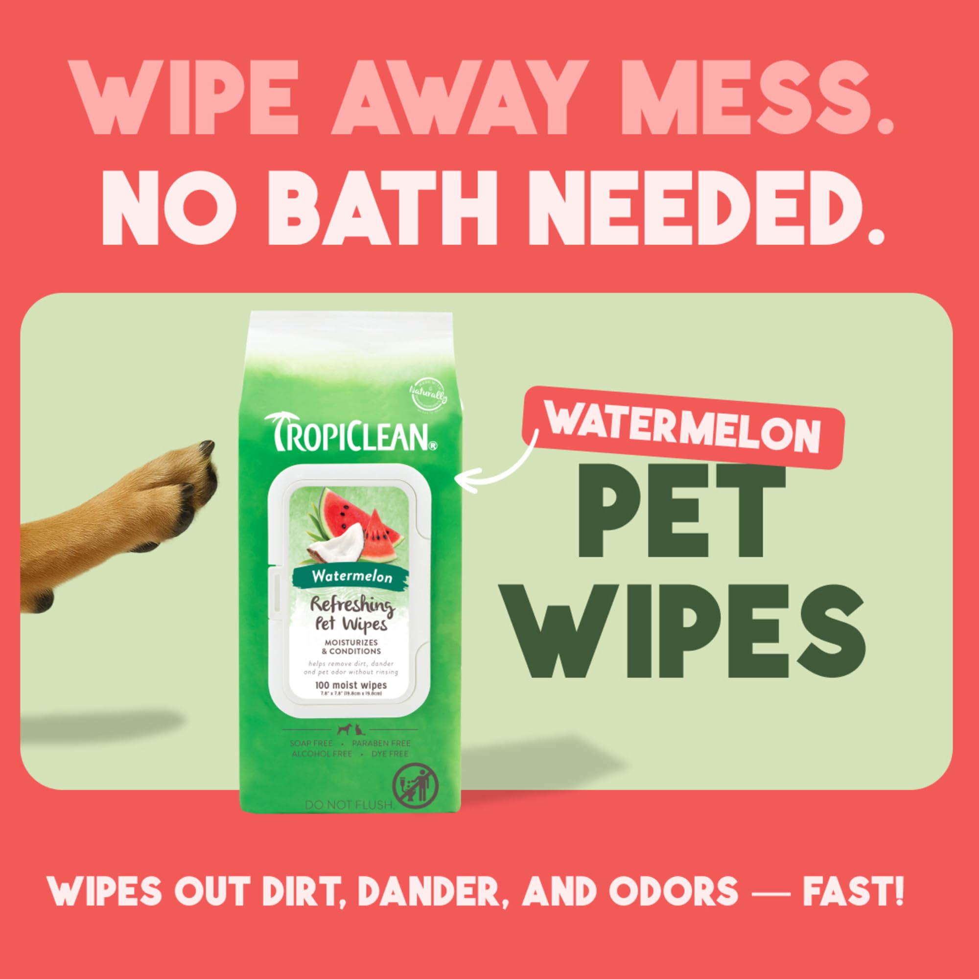 TropiClean Watermelon Wipes for paws: quick cleaning after outdoor adventures.