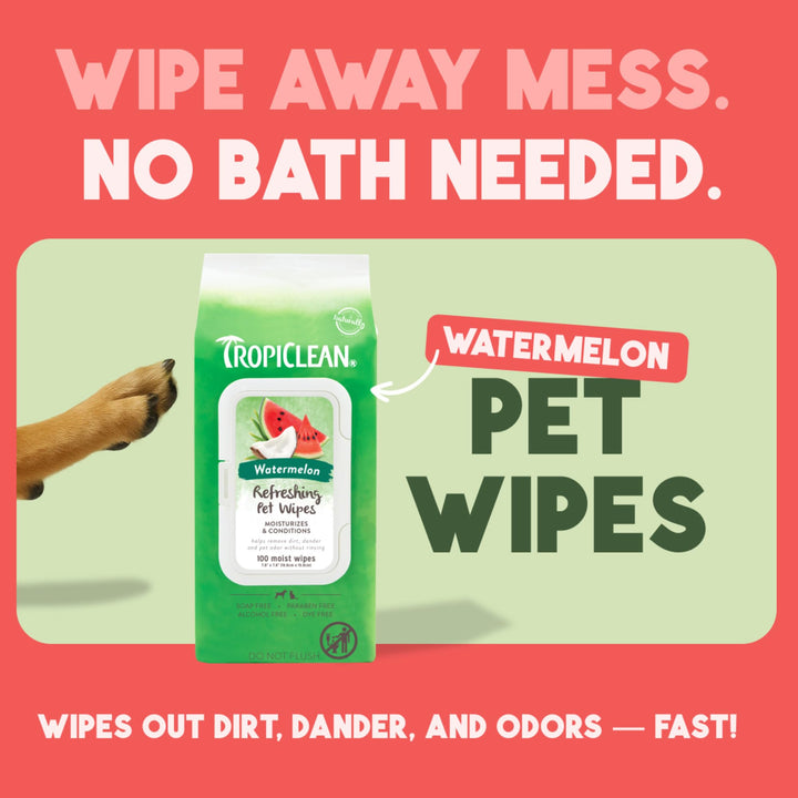 TropiClean Watermelon Wipes for paws: quick cleaning after outdoor adventures.