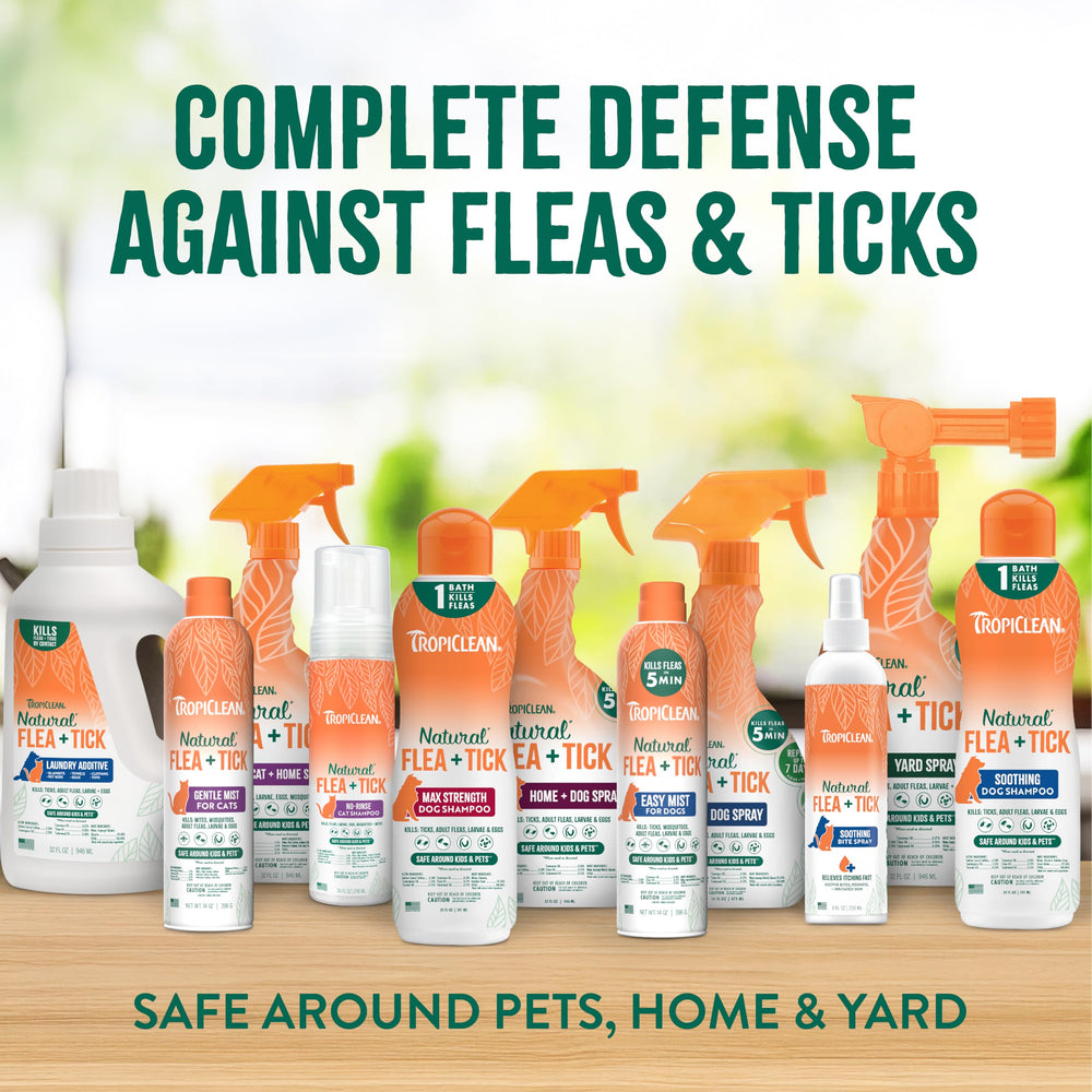 TropiClean Natural Yard and Home Spray usage on yard for dog-friendly protection.