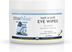 TrueBlue cucumber chamomile eye wipes pack cleans tear stains around the eyes