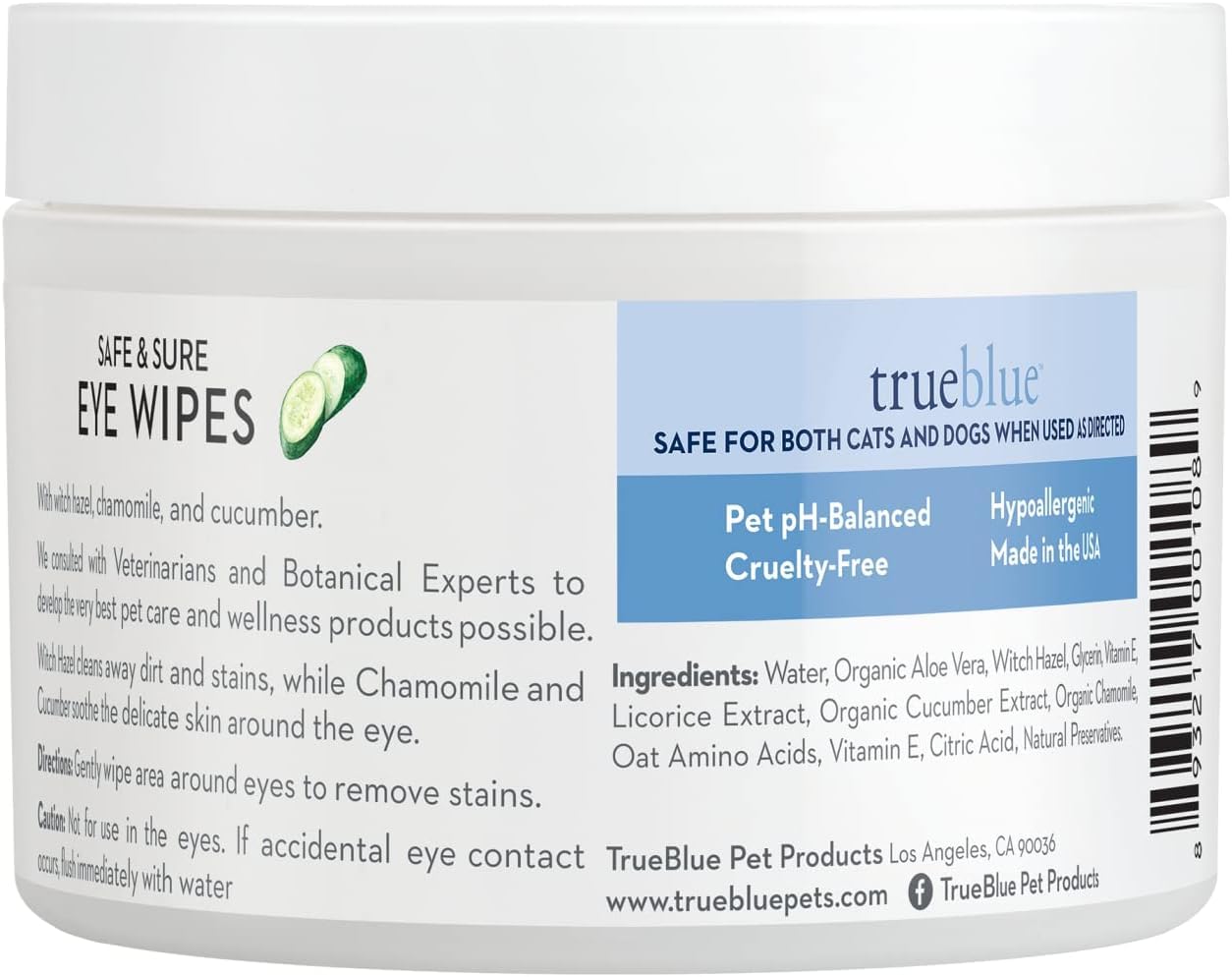 TrueBlue eye wipes textured pads lift dirt along the eye area