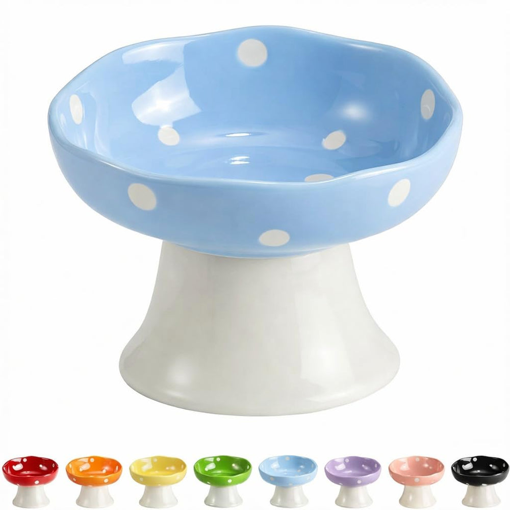 TRUNDISAN ceramic elevated cat bowls blue — comfortable feeding height for cats.