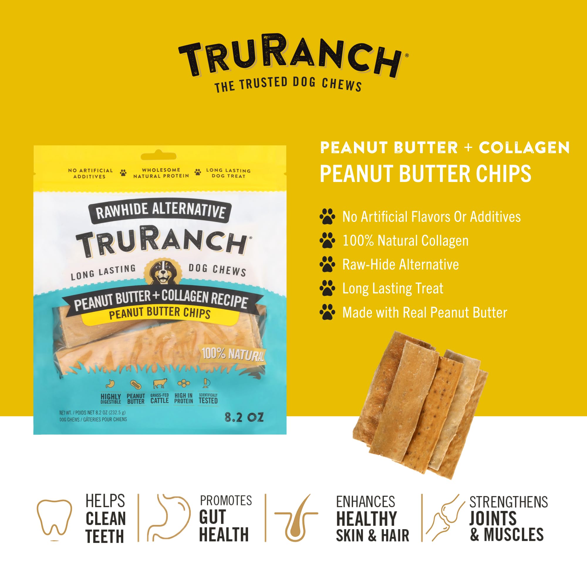 TRURANCH collagen chips rawhide-free dog treats for safe chewing.