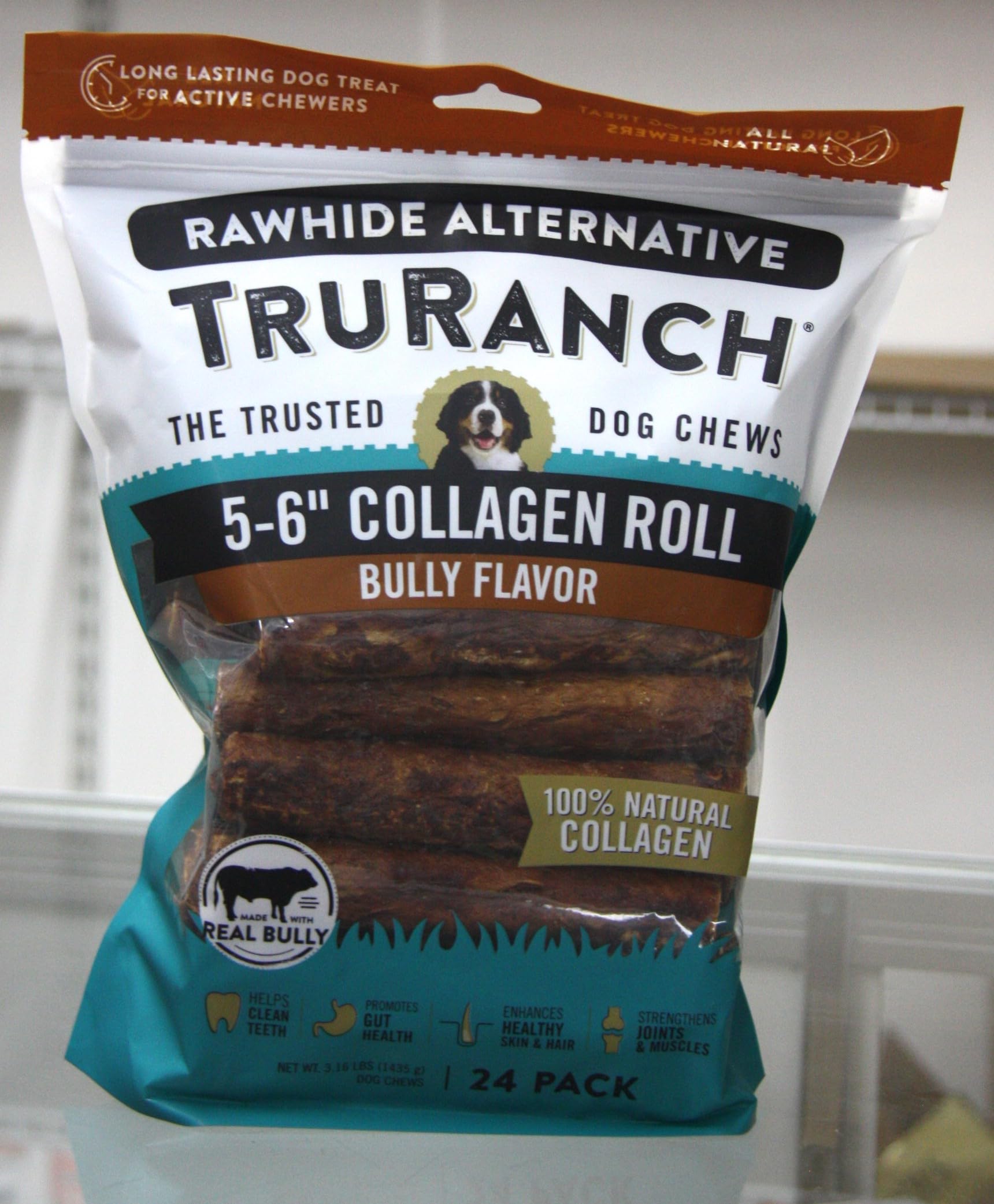 TRURANCH collagen roll bully flavor 5-6 inch chew for dogs supports potential joint comfort during chew sessions