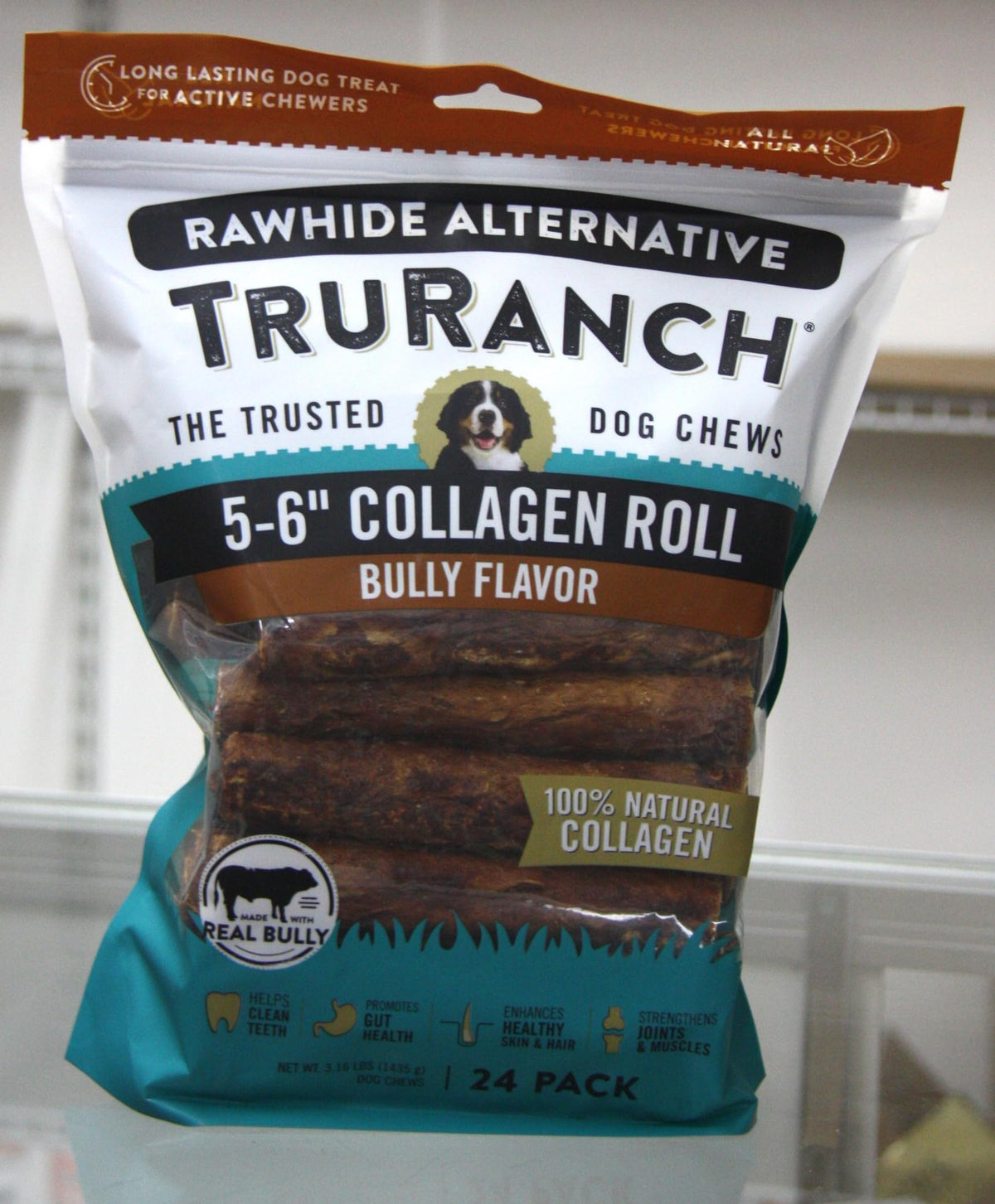 TRURANCH collagen roll bully flavor 5-6 inch chew for dogs supports potential joint comfort during chew sessions