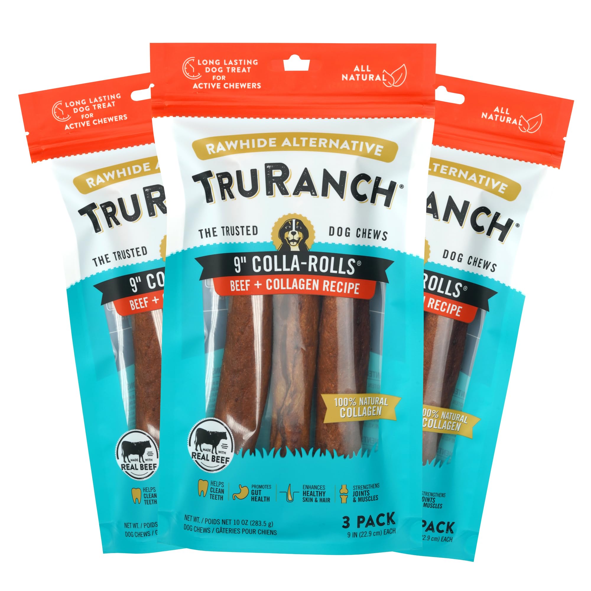 TRURANCH Collagen Rolls 9 inch beef flavor for joints and tasty chew