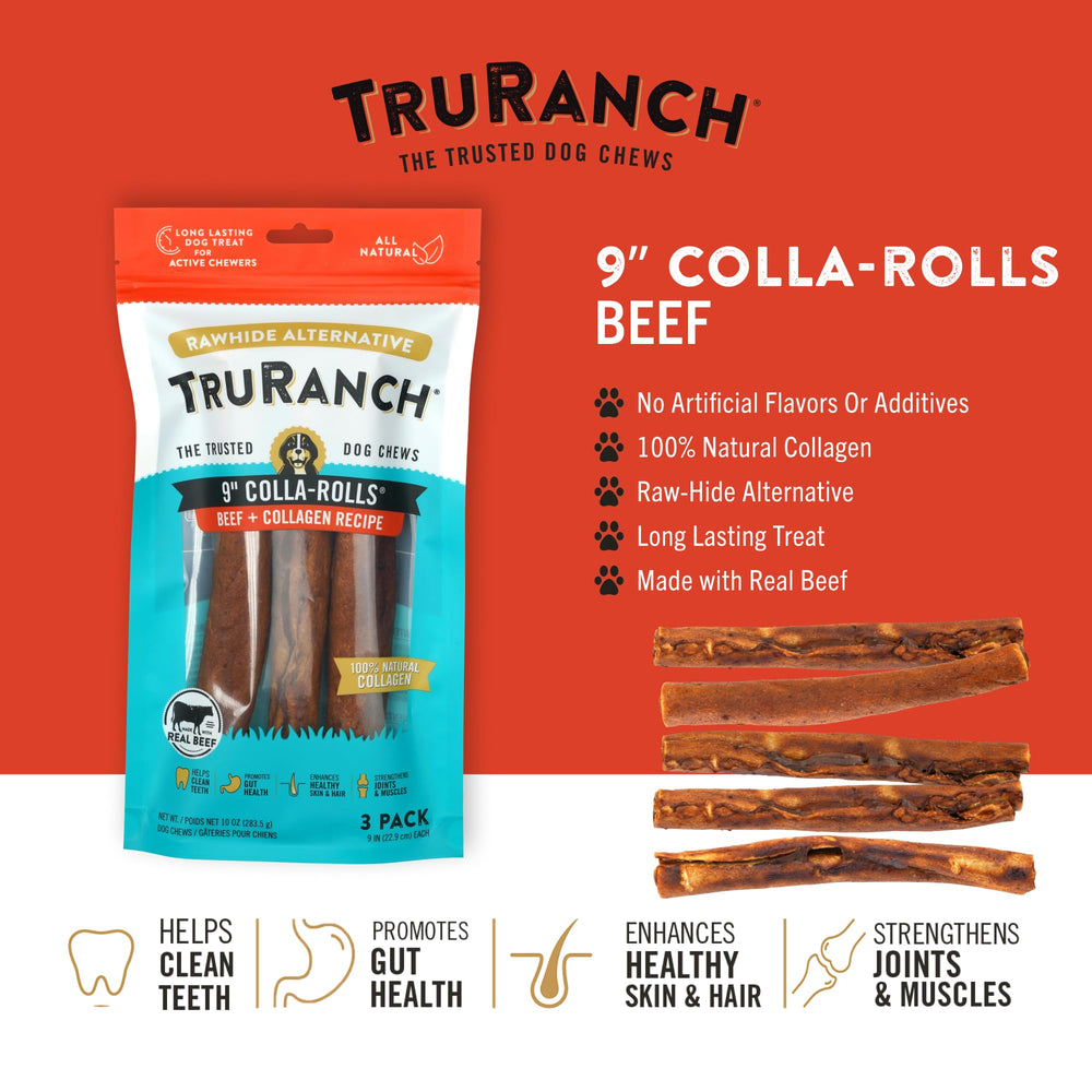 TRURANCH Collagen Rolls 9 inch peanut butter flavor offers tasty, allergy friendly chew