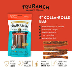 TRURANCH Collagen Rolls 9 inch peanut butter flavor offers tasty, allergy friendly chew