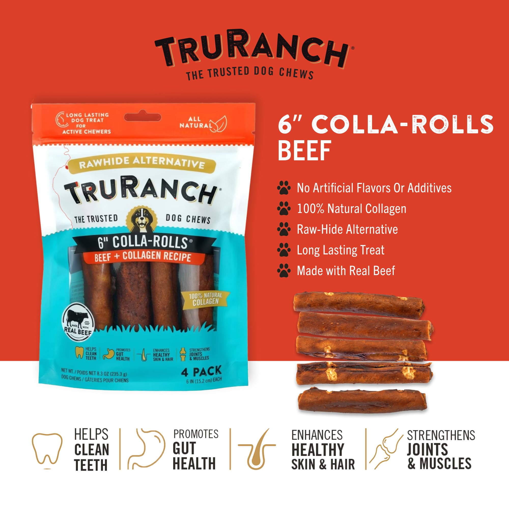 TRURANCH collagen rolls beef flavor with chicken for variety and chew enjoyment