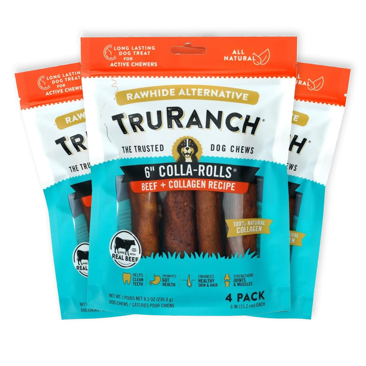 TRURANCH collagen rolls beef flavor with peanut butter for joint-friendly chewing