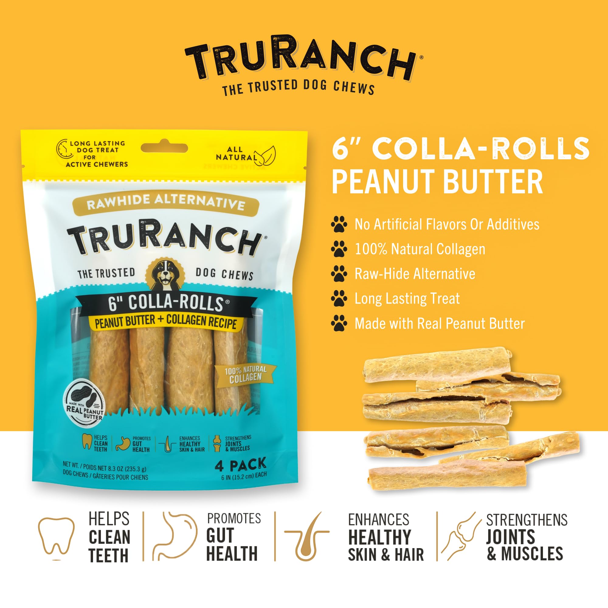 TRURANCH collagen rolls chew close-up for durable dental health