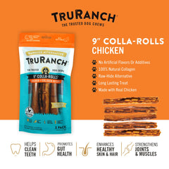 Closeup texture of TRURANCH collagen rolls showing dense chew for dental wear.