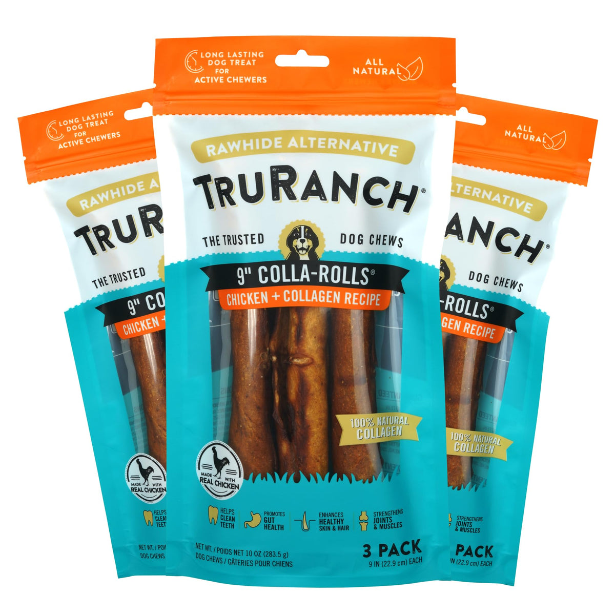 TRURANCH Collagen Rolls for dogs in chew action, long-lasting joint support.